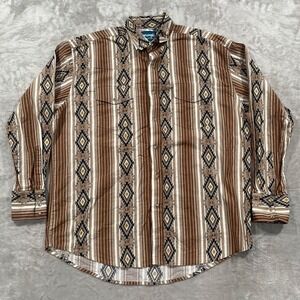 Wrangler Shirt Mens XL Brown Aztec Western Pearl Snap Long Sleeve Rodeo Cowboy